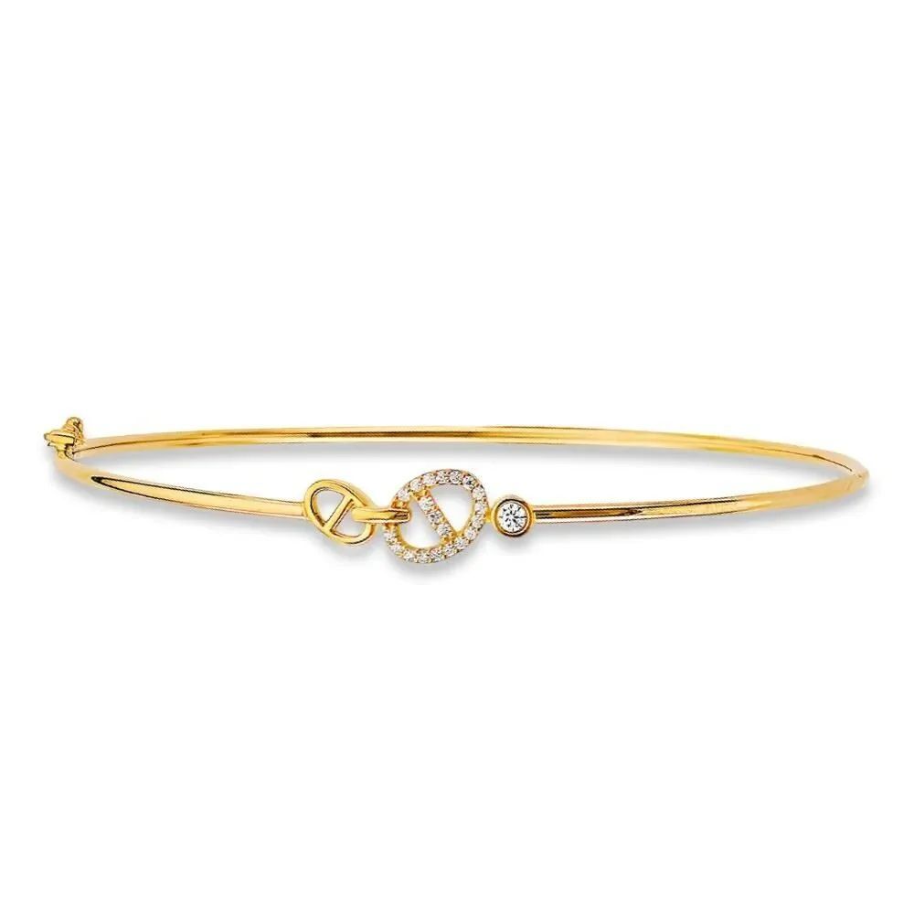 14K Real Yellow Gold Flexible Bangle | Dainty Bracelet by Tehrani Jewelry